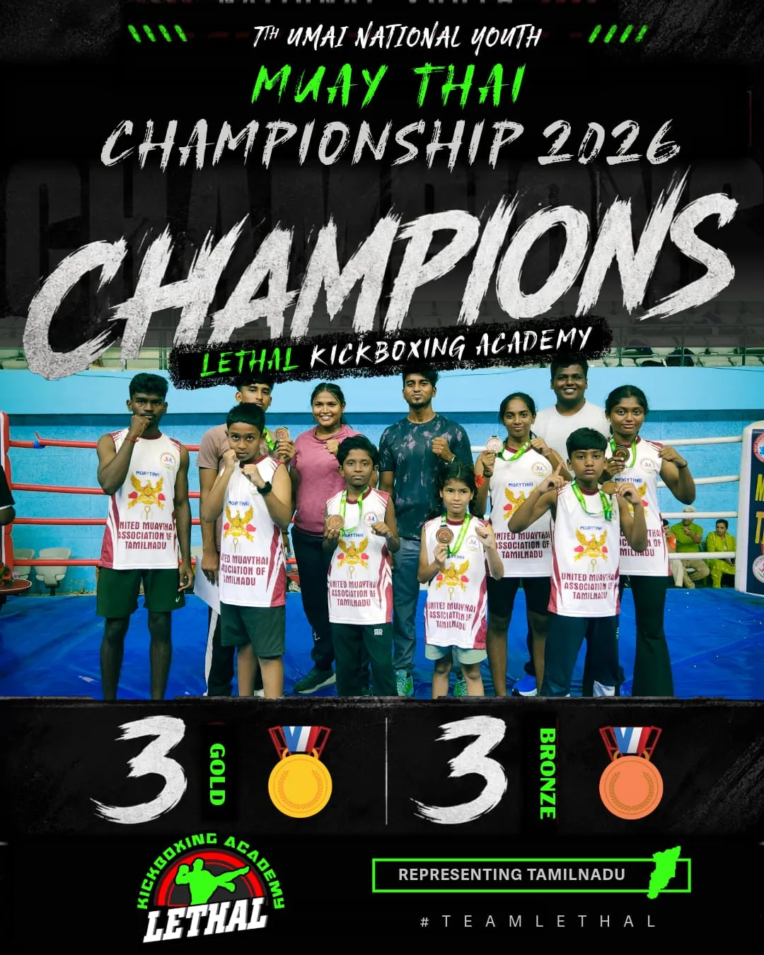 Team Lethal medalists at the 7th UMAI National Youth Muay Thai Championship 2026